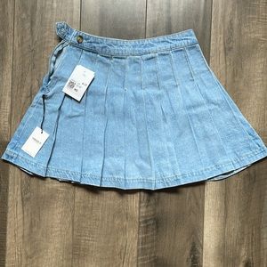 Denim Pleated Mini Skirt